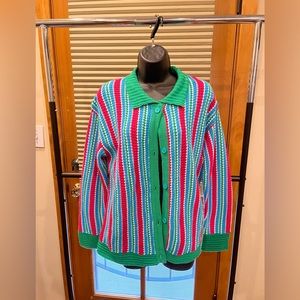 Green and pink stripped cardigan